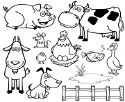 Printable cute farm animals kids coloring pages