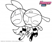 Printable blossom kissing brick powerpuff girls coloring pages