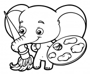 Printable baby elephant who paint coloring pages