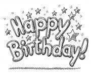Printable Happy Birthday Celebration Text and Stars coloring pages