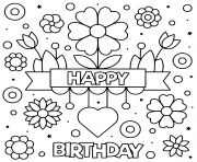 Printable happy birthday mom love flowers heart coloring pages