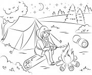 Printable girl roasting marshmallow over campfire by Artsashina coloring pages