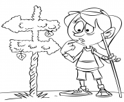 Printable hiker girl gets lost camping coloring pages