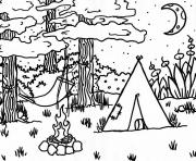 Printable Camping moon fire coloring pages