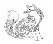 Printable fox in form of leaves and vegetation forest adult coloring pages