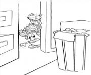 Printable rex buzz and mr potato head are hiding behind the door coloring pages