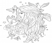 Printable princess flowers birds coloring pages