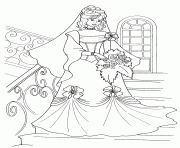 Printable princess and her wedding dress coloring pages