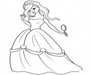 Printable beautiful princess with mirror in her hand coloring pages