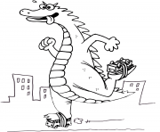 Printable Godzilla Is Riding On Bus Rollers coloring pages