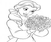 Printable belle loves flower disney princess coloring pages