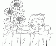 Printable cute girl with flowers coloring pages