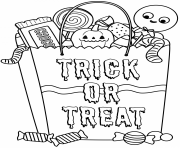 Printable Halloween candy bag with treats coloring pages