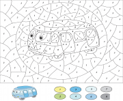 Printable cartoon bus color by number free printable coloring pages