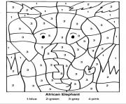Printable color by numbers african elephant coloring pages