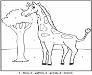 Printable giraffe and tree color by number coloring pages