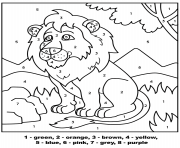 Printable lion color by number picture coloring pages