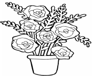 Printable pot with roses coloring pages