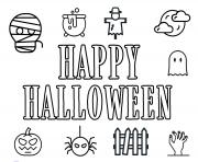 Printable happy halloween icons funs coloring pages