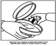Printable replace old smoke alarm batteries with brand new ones at least once a year coloring pages