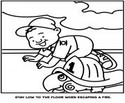 Printable stay low to the floor when escaping a fire coloring pages