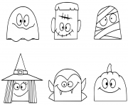 Printable characters of halloween fun coloring pages