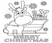 Printable Merry Christmas reindeer and sleigh coloring pages