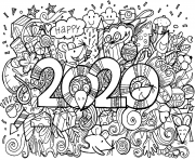 Printable Happy New Year 2020 with Mouse coloring pages