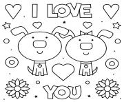 Printable Valentines Day I Love You Cute Dogs coloring pages