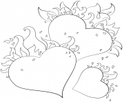 Printable hearts with flames coloring pages