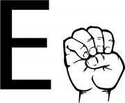 Printable asl sign language letter e coloring pages
