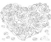 Printable beautiful heart made with roses coloring pages
