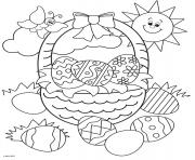 Printable basket of eggs sun and butterfly coloring pages