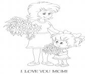 Printable mothers day mom daughter bouquet flowers love you coloring pages