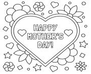 Printable mothers day heart flowers stars coloring pages