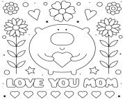 Printable mothers day love you mom flowers heart cute coloring pages