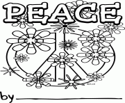 Printable peace logo text flowers design coloring pages