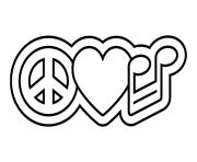 Printable Peace Love Music Symbol coloring pages