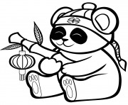 Printable cute panda with a bamboo lantern coloring pages