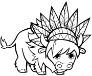 Printable funny bull with chief headdresses coloring pages