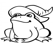 Printable cute frog in witch hat coloring pages