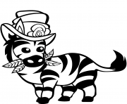 Printable cute zebra with top hat coloring pages