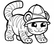 Printable cute tiger in cap coloring pages