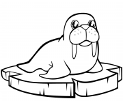 Printable cartoon walrus on the ice floe coloring pages