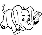 Printable cute baby elephant with flower coloring pages