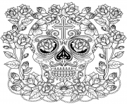 Printable fantastic magnificent skull of roses and cross model anti stress coloring pages