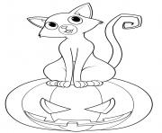 Printable pumpkin cat on carved pumpkin coloring pages