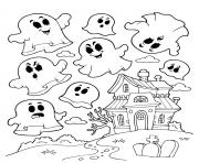 Printable halloween haunted house ghosts coloring pages