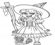 Printable halloween girl witches costume broomstick coloring pages