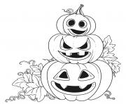 Printable pumpkin stack of carved pumpkins with vine coloring pages